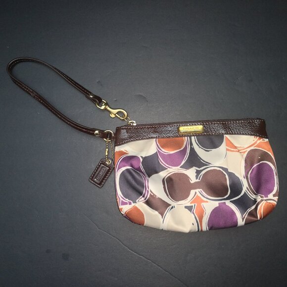 Coach Handbags - Coach Ashley Multi Colored Sateen Scarf Print w/ Patent Leather Trim Wristlet
